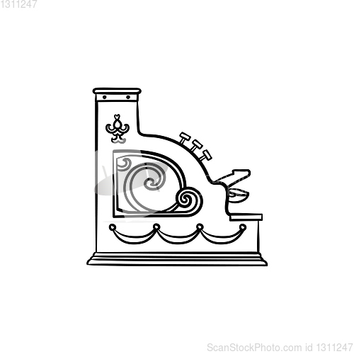 Image of Antique cash register machine hand drawn outline doodle icon.