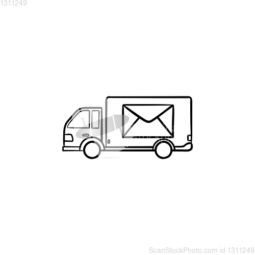 Image of Mail van hand drawn outline doodle icon.