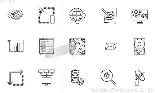Image of Computer technology hand drawn outline doodle icon set.