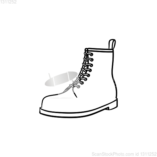 Image of Hiking boot hand drawn outline doodle icon.