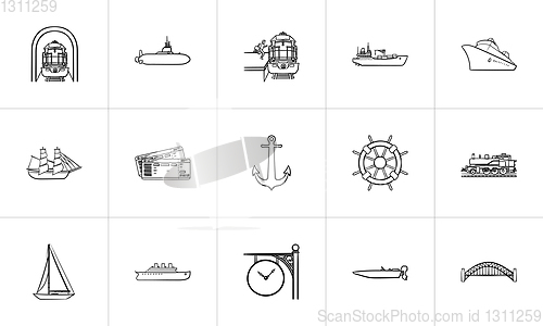 Image of Transport vehicles hand drawn outline doodle icon set.