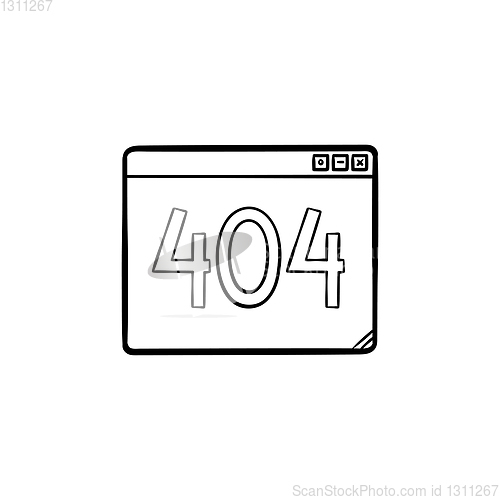 Image of Browser window with inscription 404 error hand drawn outline doodle icon.