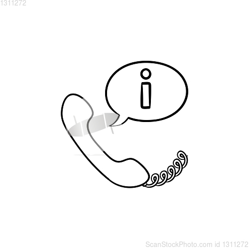 Image of Phone receiver with information sign hand drawn outline doodle icon.