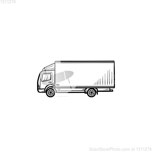 Image of Delivery truck hand drawn outline doodle icon.