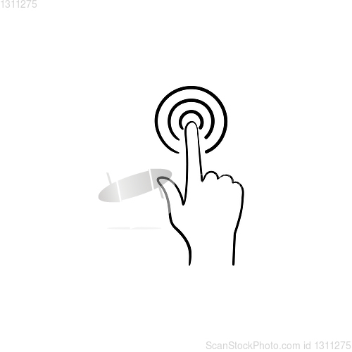 Image of Hand with point finger touch button hand drawn outline doodle icon.