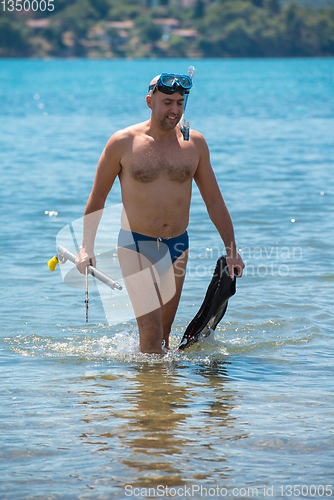 Image of fisherman preparing for underwater fishing