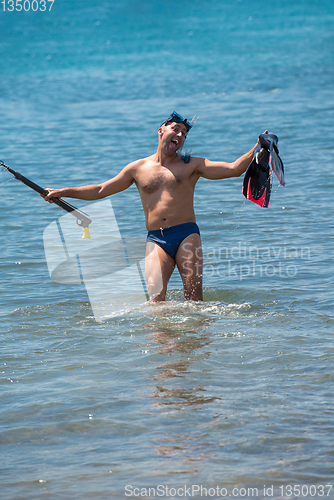 Image of fisherman preparing for underwater fishing