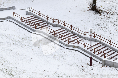 Image of Metal railing, winter