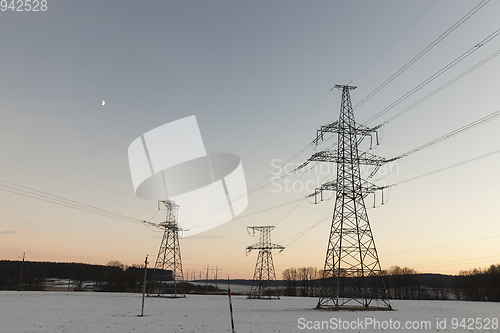 Image of electric poles, winter