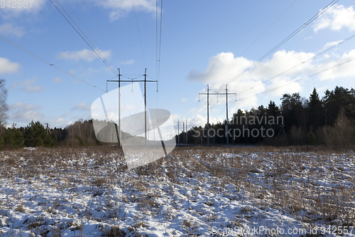 Image of electric poles, winter