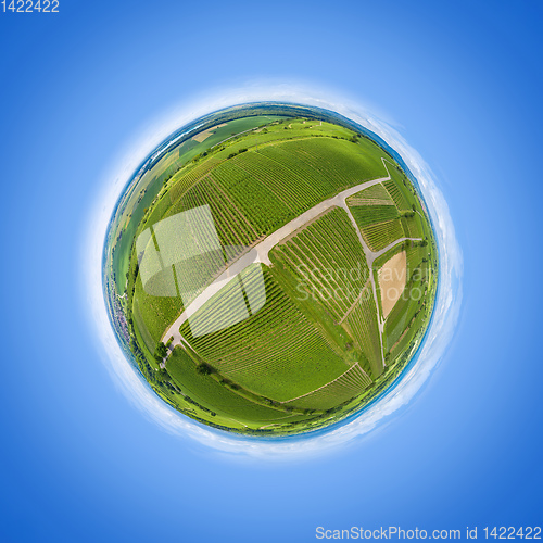 Image of little planet aerial view vineyard scenery at Kaiserstuhl German