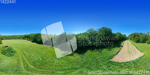 Image of 360 degrees spherical panorama rural meadow south Germany