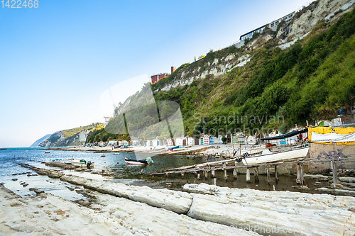 Image of sea and boat houses at Ancona, Italy