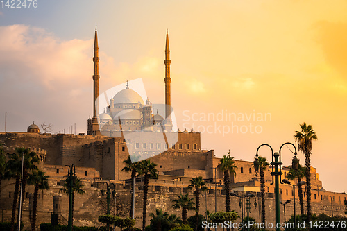 Image of The Mosque of Muhammad Ali in Cairo Egypt at sunset