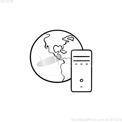 Image of Globe and server hand drawn outline doodle icon.