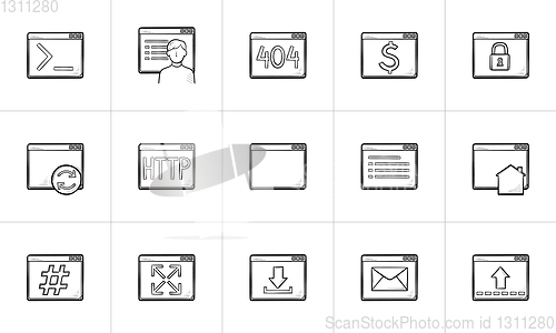Image of Browser windows hand drawn outline doodle icon set.
