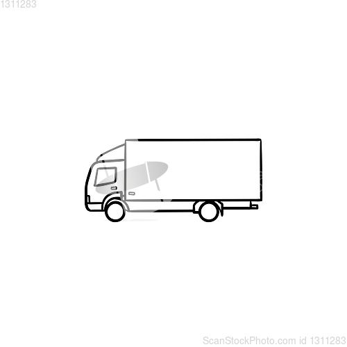 Image of Delivery truck hand drawn outline doodle icon.
