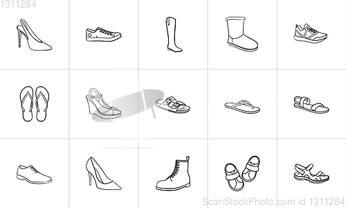 Image of Footwear hand drawn outline doodle icon set.