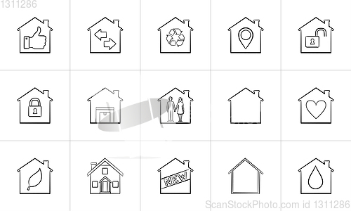 Image of Houses hand drawn outline doodle icon set.