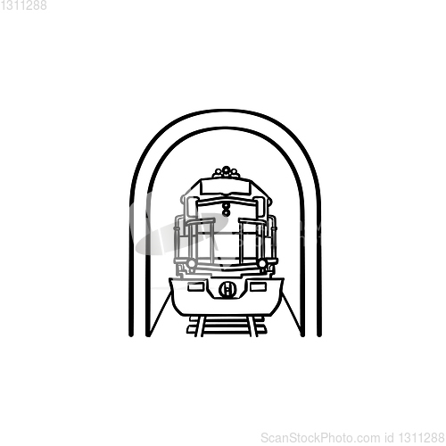 Image of Railway tunnel with train hand drawn outline doodle icon.