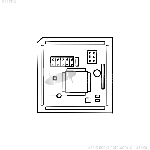 Image of Circuit board hand drawn outline doodle icon.