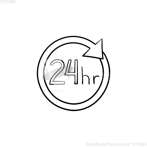 Image of 24 hours available hand drawn outline doodle icon.