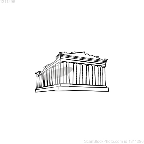 Image of Acropolis in Athens hand drawn outline doodle icon.