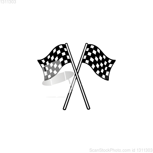 Image of Crossed black and white checkered flags hand drawn outline doodle icon.