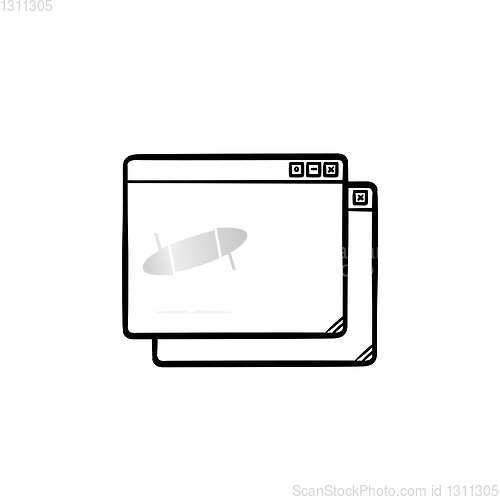Image of Two browser windows hand drawn outline doodle icon.