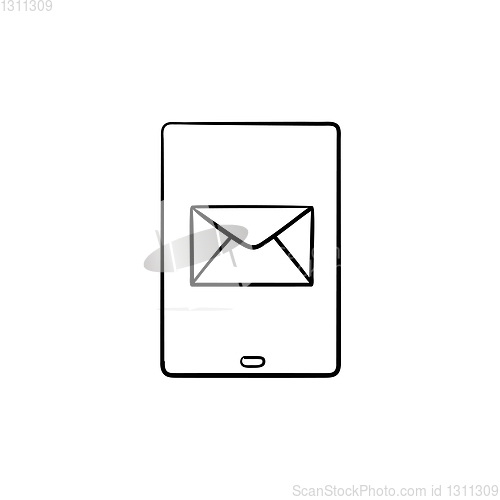 Image of New email on mobile phone hand drawn outline doodle icon.