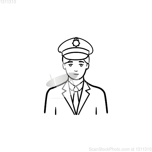 Image of Train conductor hand drawn outline doodle icon.