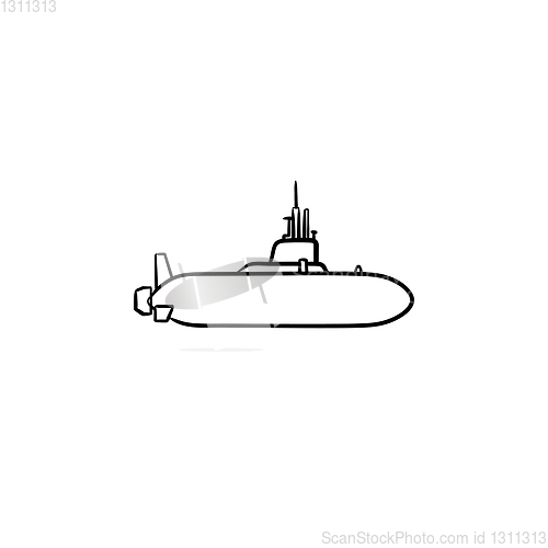 Image of Military submarine hand drawn outline doodle icon.