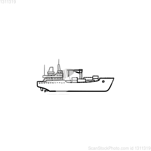 Image of Cargo container ship hand drawn outline doodle icon.