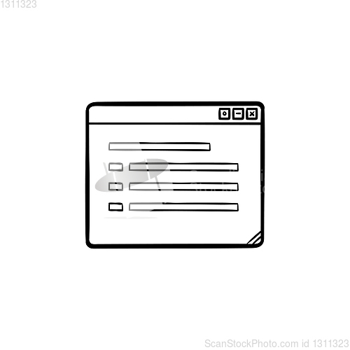 Image of Open window with document hand drawn outline doodle icon.