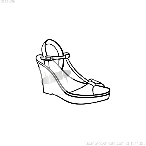 Image of Wedge sandal hand drawn outline doodle icon.