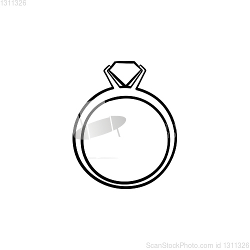 Image of Weddind ring with diamond hand drawn outline doodle icon.