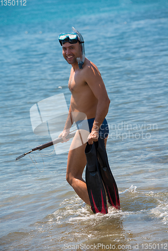 Image of fisherman preparing for underwater fishing