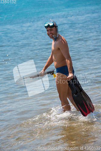 Image of fisherman preparing for underwater fishing