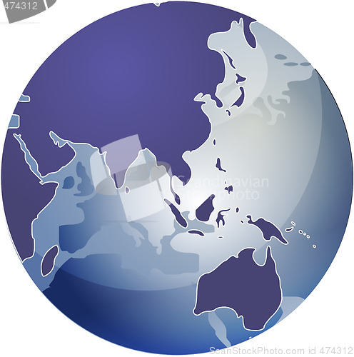 Image of Map of Asia on globe  illustration