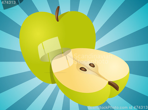 Image of Apple whole and half illustration