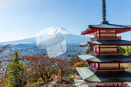 Image of Mountain Fuji and temple