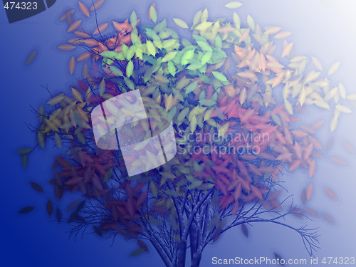 Image of Tree with falling leaves, illustration