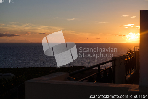 Image of view on sunset from balcony