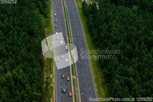 Image of Highway from above. Aerial view of Riga city- capital of Latvia.