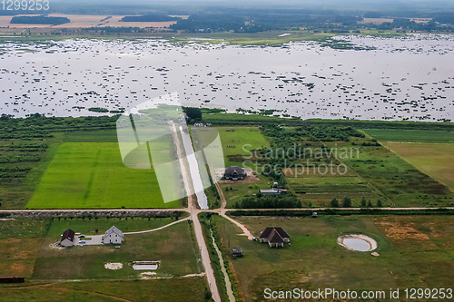 Image of Latvia from above. Aerial view of river Lielupe in Latvia.