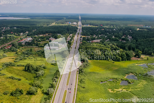 Image of Aerial view of road in Latvia. 