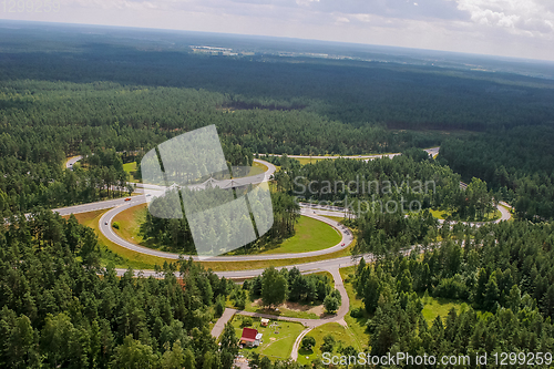 Image of Aerial view of road in Latvia. 