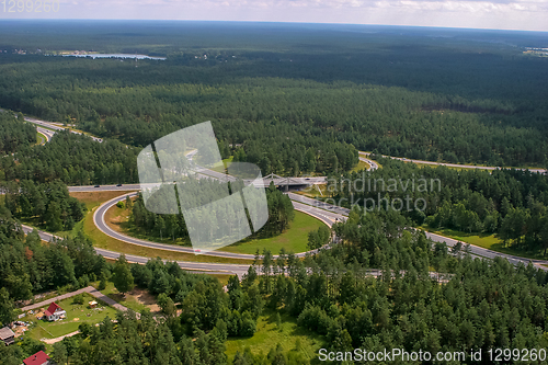 Image of Aerial view of road in Latvia. 
