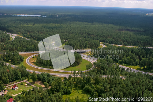 Image of Aerial view of road in Latvia. 