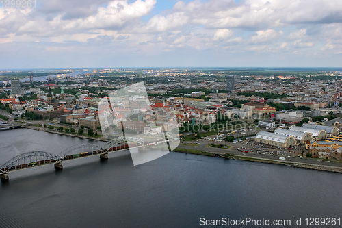 Image of Riga from air. Aerial view of Riga city- capital of Latvia.